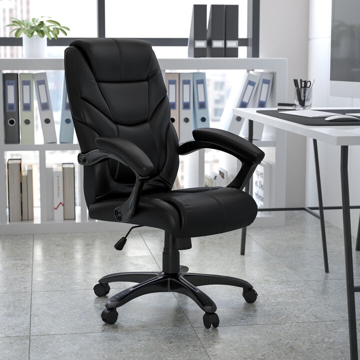 Greer High Back Black LeatherSoft Executive Swivel Ergonomic Office Chair with Arms
