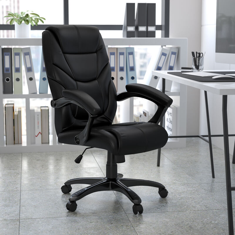 Greer High Back Black LeatherSoft Executive Swivel Ergonomic Office Chair with Arms