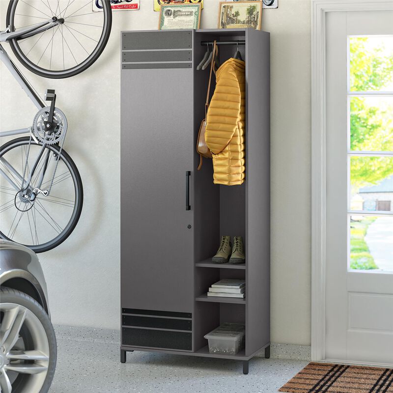 Shelby Tall Garage Storage Cabinet with 1 Door and Hang Rod, Graphite Gray