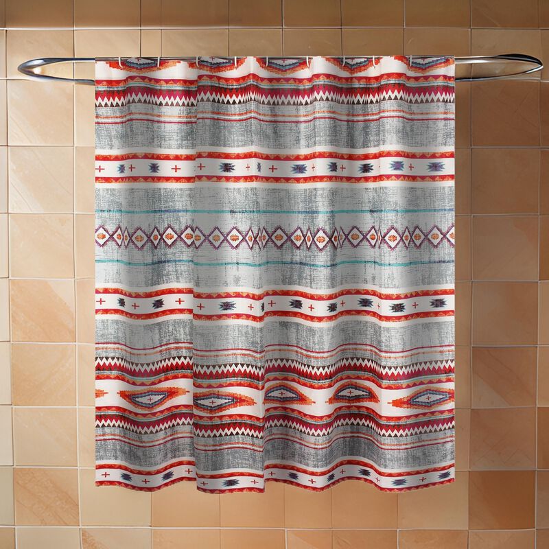 Pimi 72 x 72 Inch Shower Curtains, Soft Microfiber Southwest Boho Style - Benzara