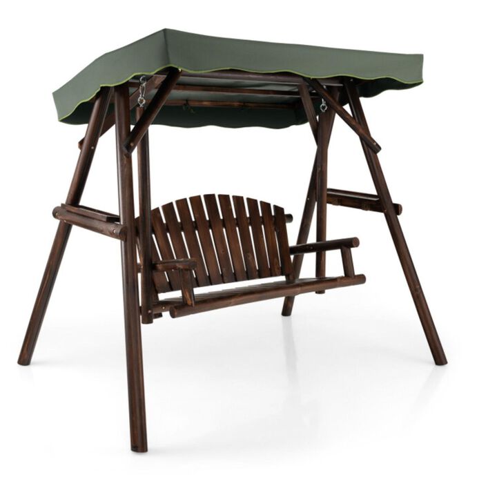 Hivvago 2-Person Outdoor Wooden Porch Swing with an Adjustable Canopy