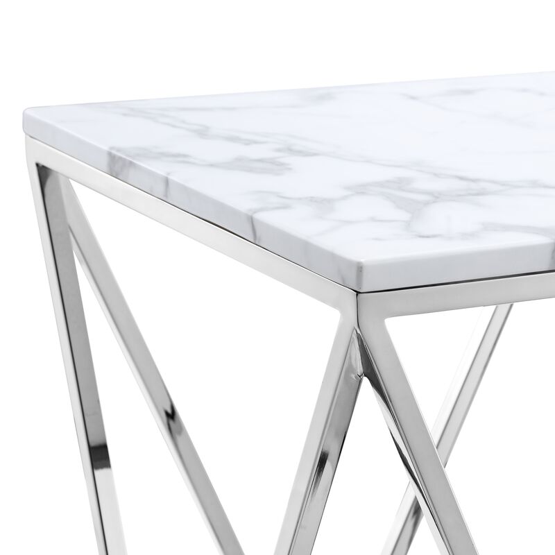 Inspired Home Isaan Marble Top End Table with Stainless Steel Metal Base