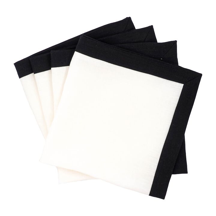 Linen Napkins With Black Borders, Set of 4