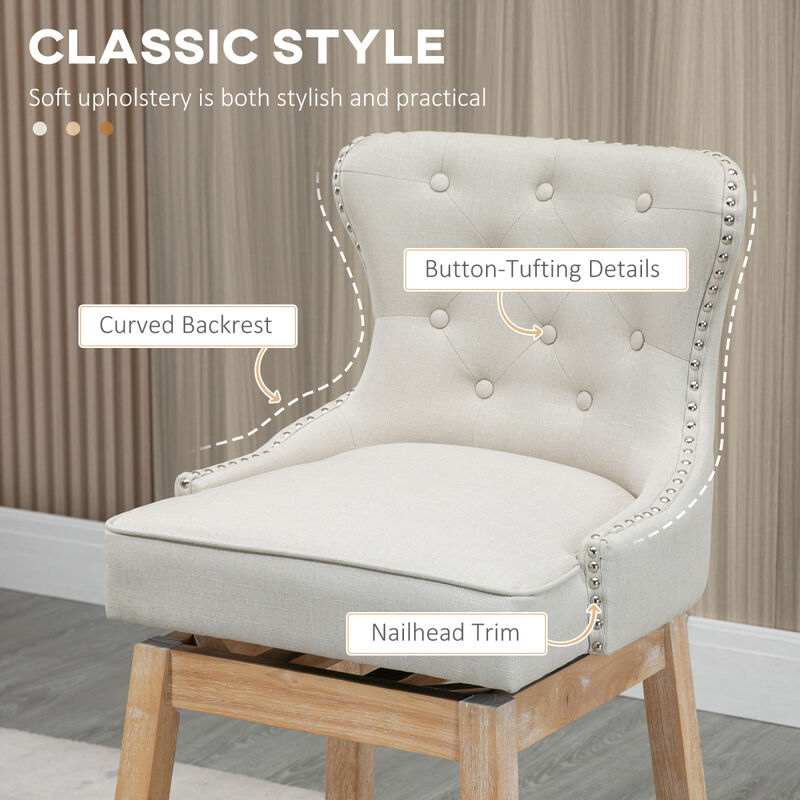 Cream Fabric Bar Stools, 180 Swivel, 30" Set of 2