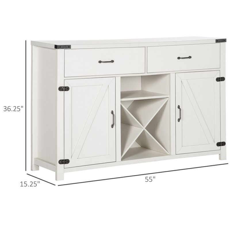 Antique White Buffet: Modern Sideboard with Wine Rack & Barn Door