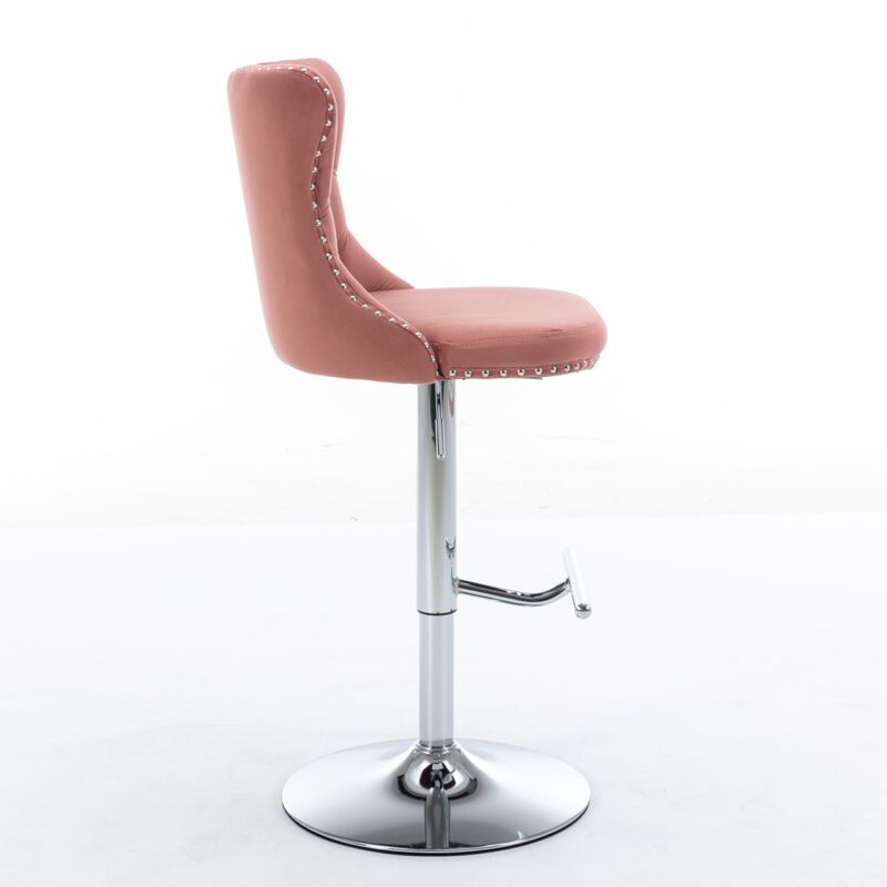 Modern Pink Velvet Swivel Barstools, Set of 2