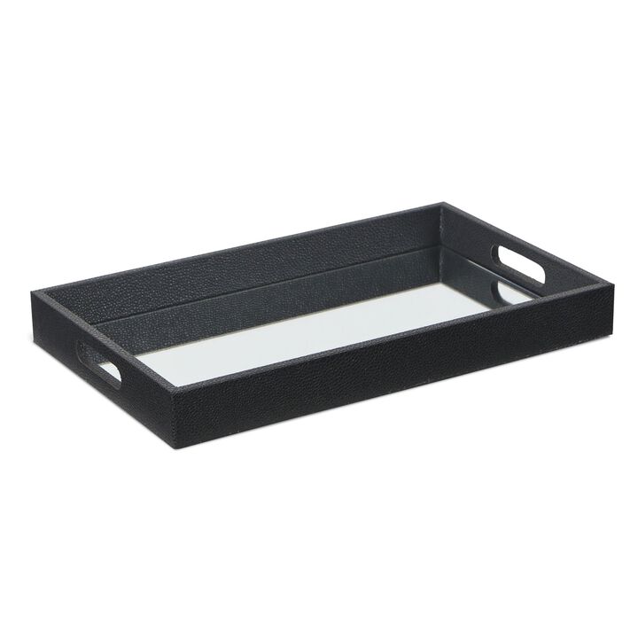 15.75" Black Bubble Texture Tray with Beveled Center Mirror
