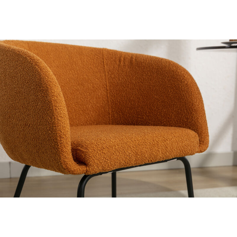 Set Of 1 Boucle Fabric Dining Chair With Black Metal Legs, Ginger