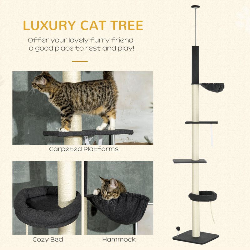 Black/Cream Cat Tower: 5-Tier Adjustable Climbing Tree 95"-106"