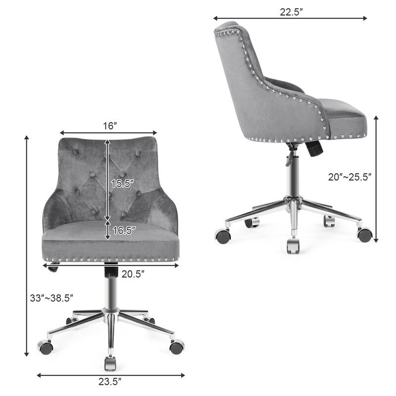 Costway Velvet Office Chair Tufted Upholstered Swivel Computer Desk Chair w/ Nailed Trim