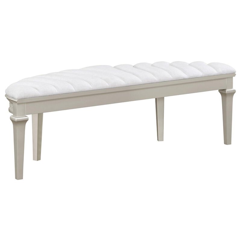 Nive 53 Inch Bench, Semiround Shape, Encrusted Faux Diamond, Silver Oak - Benzara