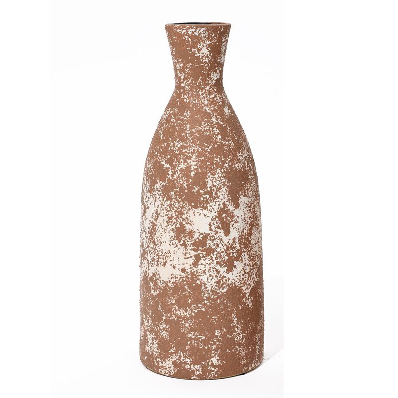LuxenHome Rustic Brown Round Stoneware Vase
