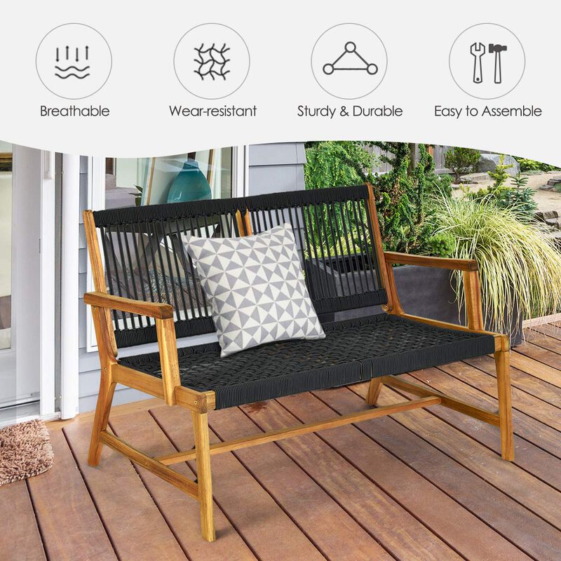 SUGIFT 2-Person Acacia Wood Yard Bench for Balcony and Patio