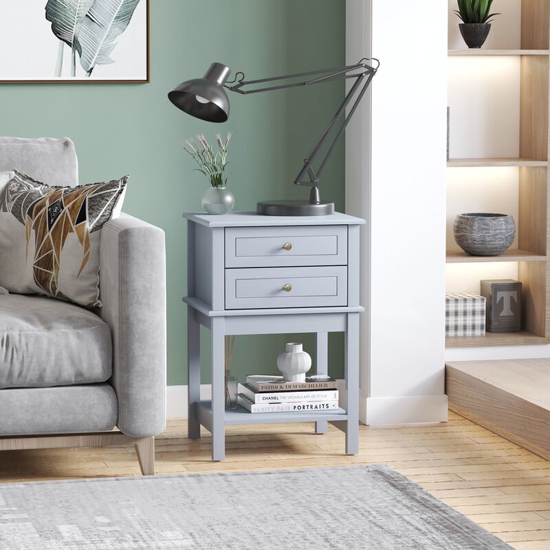 Light Grey End Table: Modern Sofa Side Table with Drawers