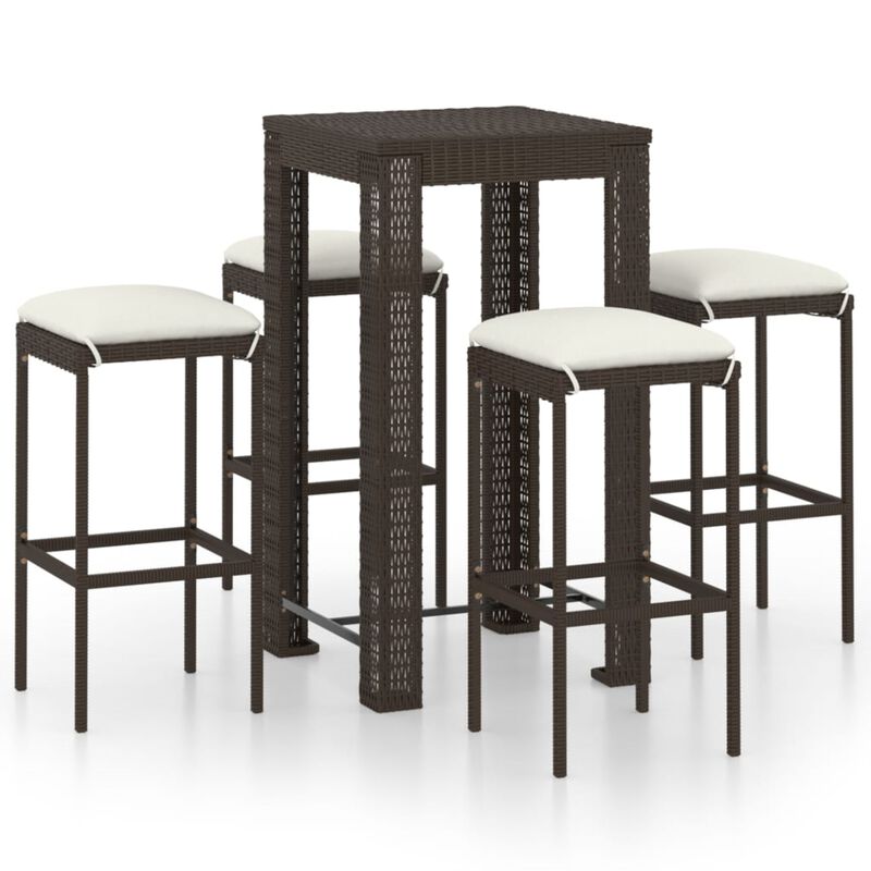 vidaXL 5 Piece Garden Bar Set with Cushions Poly Rattan Brown