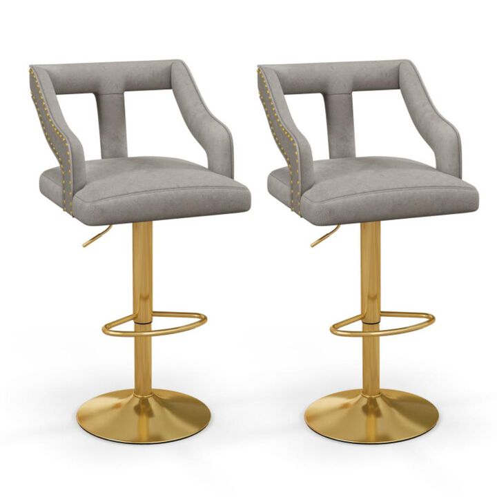 Hivvago Set of 2 Bar Chairs with Footrest and 2-Layer Electroplated Metal Base