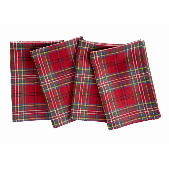 Solino Home 100% Pure Linen Red Dinner Napkins 20 x 20 Inch Set of 4 | Classic Tartan Plaid