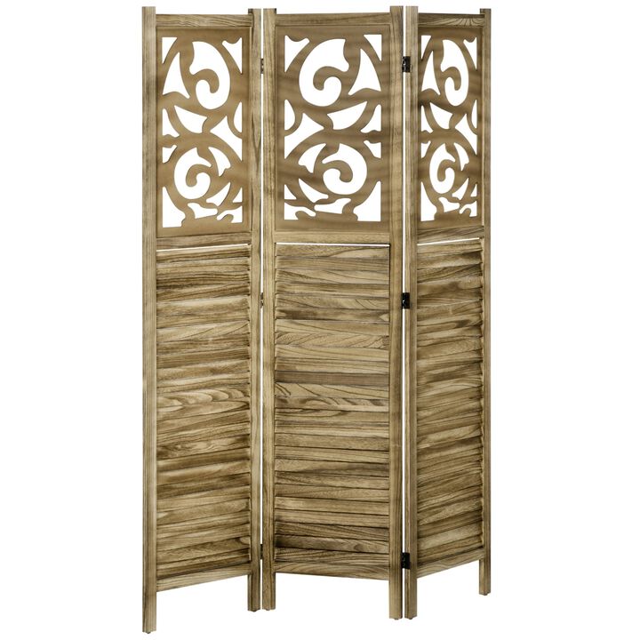 Brown Privacy Screen: 3-Panel Wooden Folding Divider for Home Office