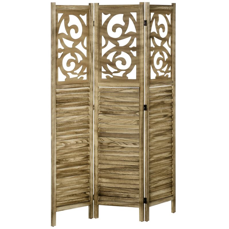 Brown Privacy Screen: 3-Panel Wooden Folding Divider for Home Office