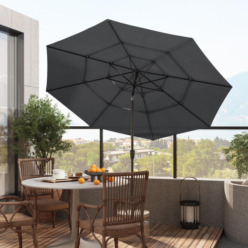 FUFU&GAGA 11FT 3-Tier Patio Umbrella – Navy Blue, Crank & Tilt, Heavy-Duty Steel Frame, UV-Resistant Polyester, Outdoor Sunshade