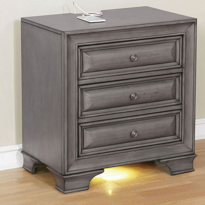 Streamdale 3-Drawer Transitional Nightstand w/ Nickel Knob