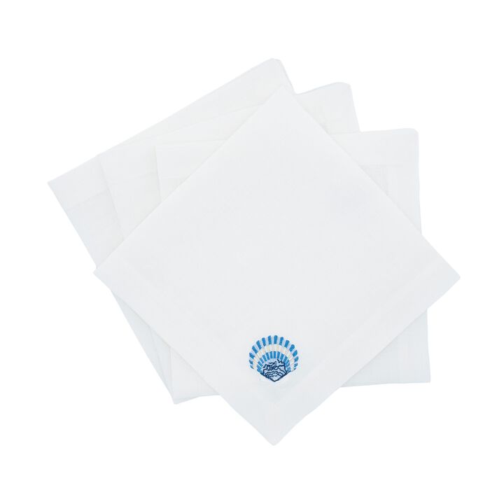 Linen Napkins With Blue Shells, Set of 4