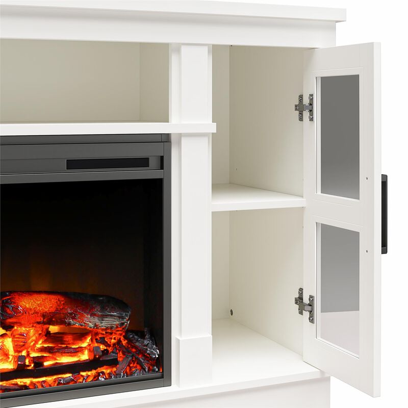 Elmcroft Wide TV Console with Electric Fireplace Insert for 75" TVs, White