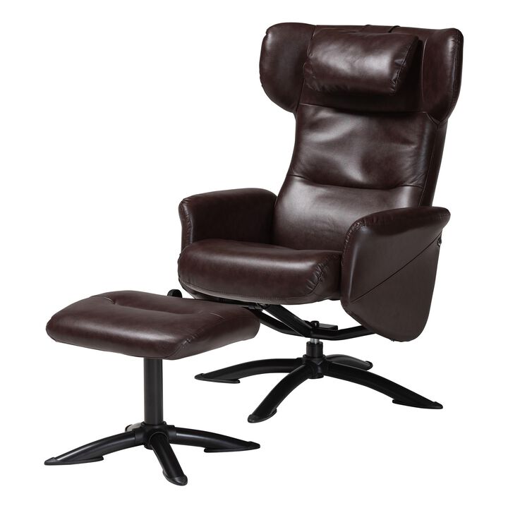 Baxton Studio Elwood Modern Black Faux Leather 2 Piece Lounge Chair and Footrest Set