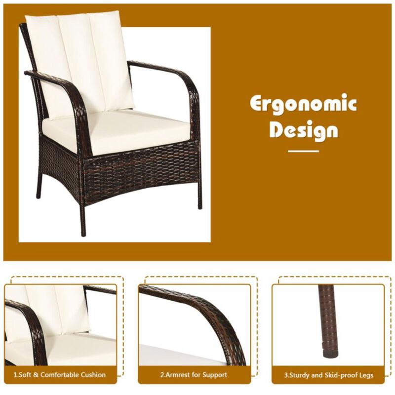 Hivvago 3 Pieces Patio Rattan Conversation Set with Glass Top Coffee Table and Cushions