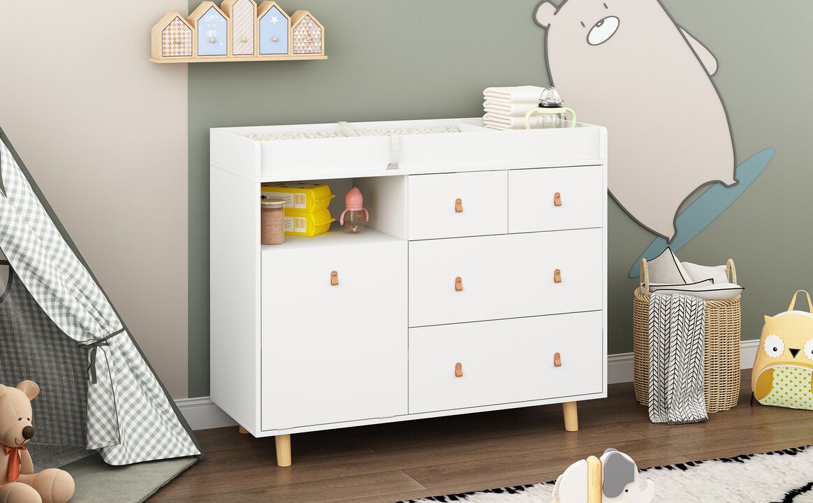 FUFU&GAGA White 4-Drawer Kids Dresser with Changing Table ,Nursery Storage Solution（45" W x 18" D x 37" H ), White