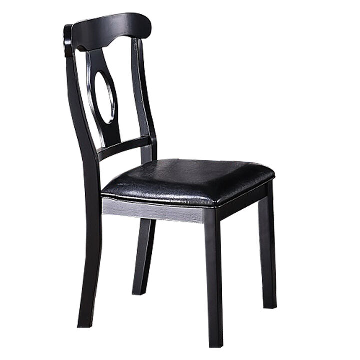 5 Piece Wooden Dining Set with Leatherette Padded Chairs, Black - Benzara