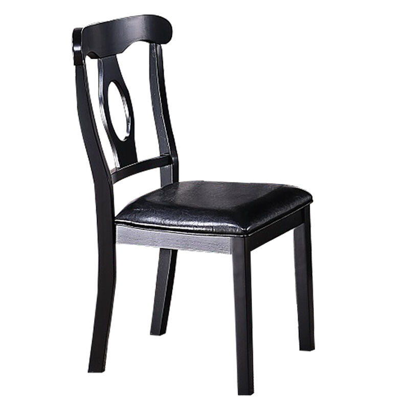 5 Piece Wooden Dining Set with Leatherette Padded Chairs, Black - Benzara