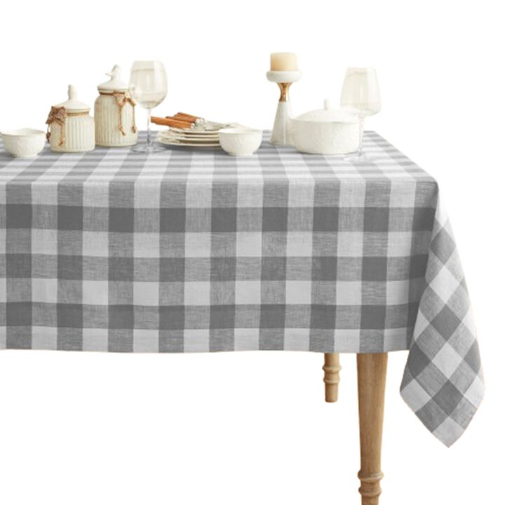 Solino Home 100% Pure Linen Tablecloth | Buffalo Check Dining Table Cloth