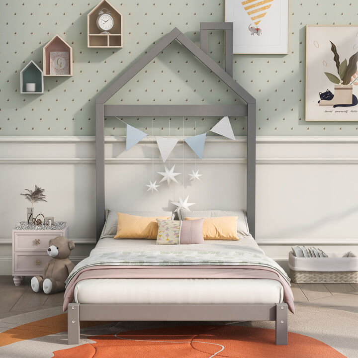 Merax Wood Platform Bed with House-shaped Headboard