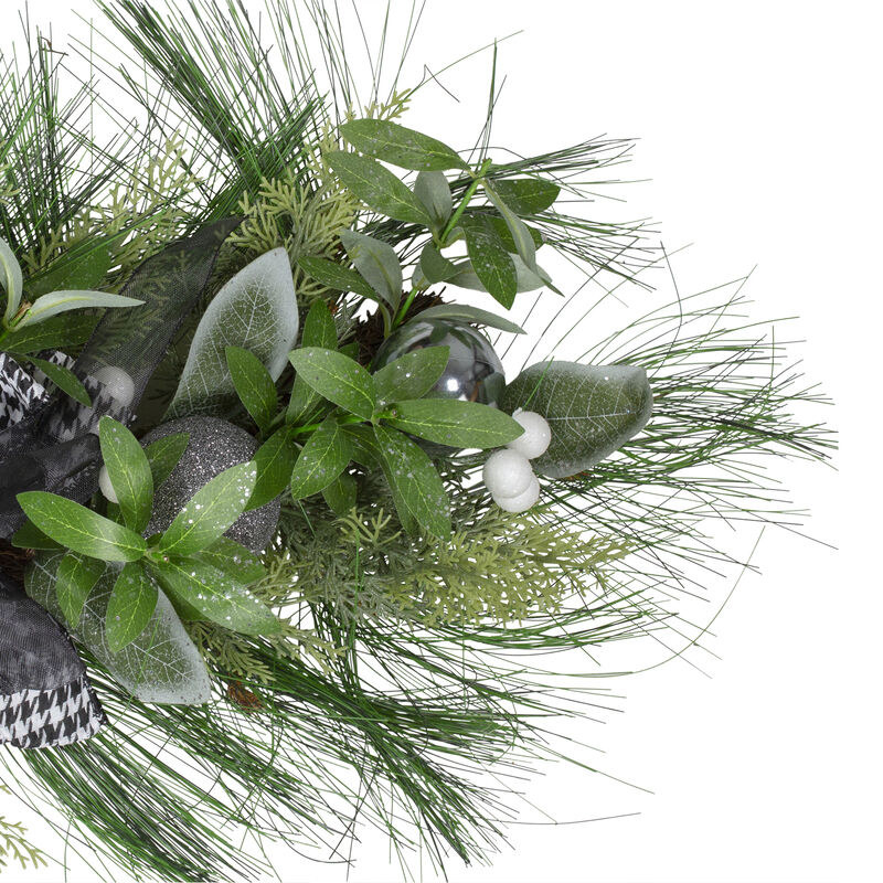 36" White Berries and Plaid Bows Artificial Christmas Swag - Unlit