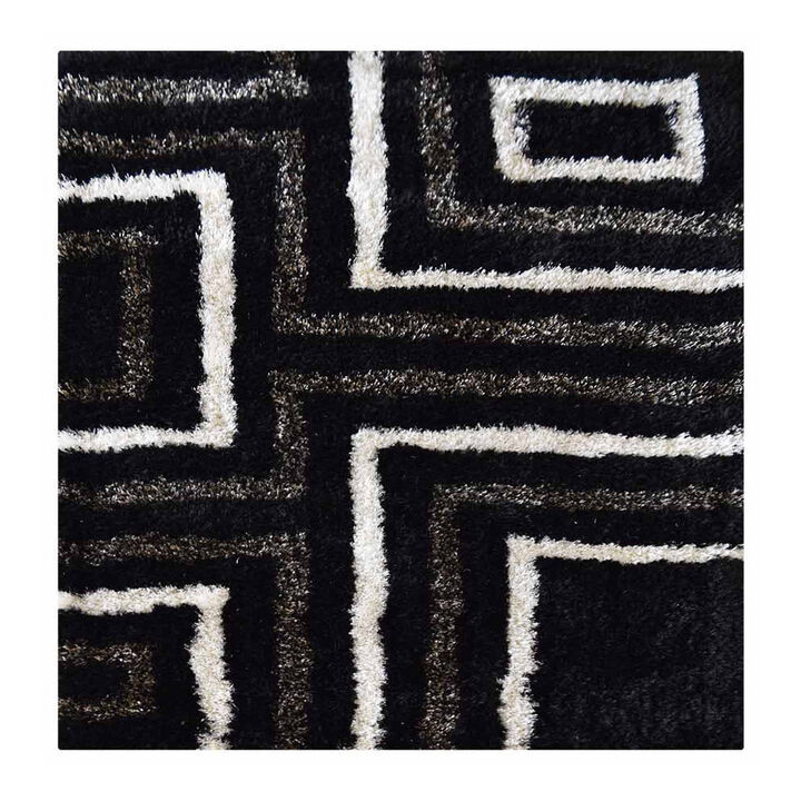 RUGSOTIC CARPETS HAND TUFTED SHAG POLYESTER ECO-FRIENDLY AREA RUGS  - 6'x6', Square, Black Beige, Geometric Modern Design, High Pile Thick Handmade Anti Skid Rugs for Living Room K00013