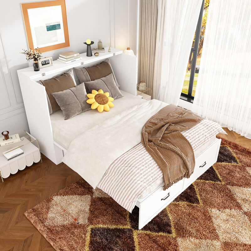 FUFU&GAGA Convertible Bed with Storage Drawers for Bedroom (61.8" W x 81.5" D x 43.9" H) White