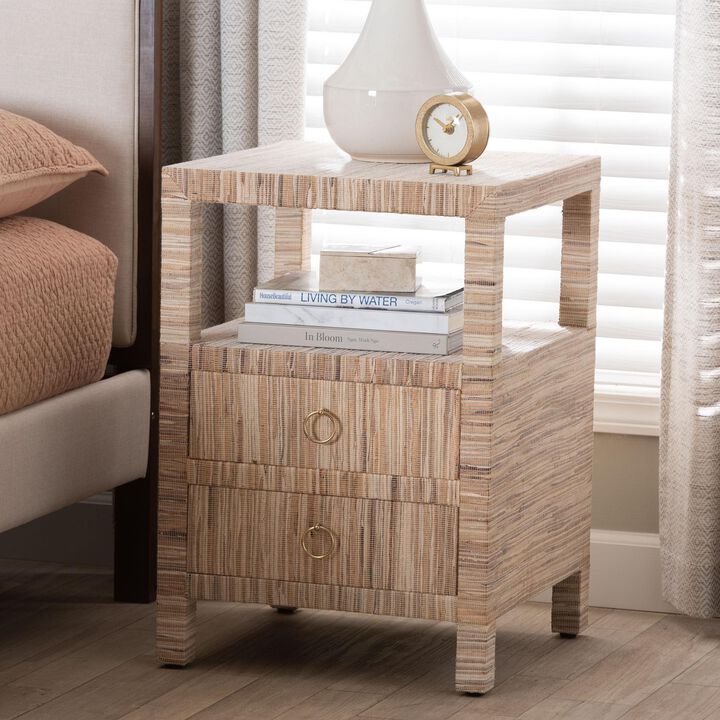bali & pari Paine Bohemian Woven Grasscloth 2 Drawer Nightstand