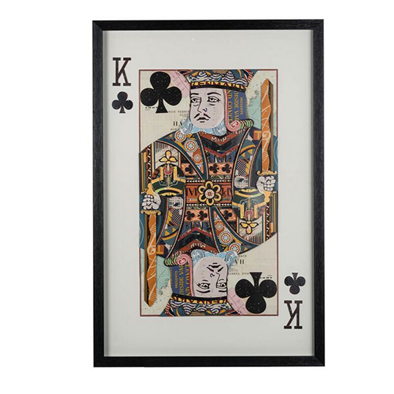 24 x 35 Set of 2 Framed Wall Art, King Queen Card Pair, Gold, Black, Red - Benzara