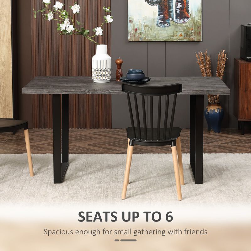 Grey Industrial Dining: 63" Table with Wave-edged Top for 6 People