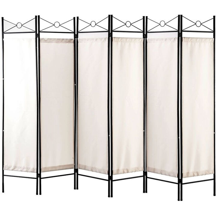 Legacy Decor 8 Panel Metal and Woven Fabric Room Divider with Two Way Hinges Black Color
