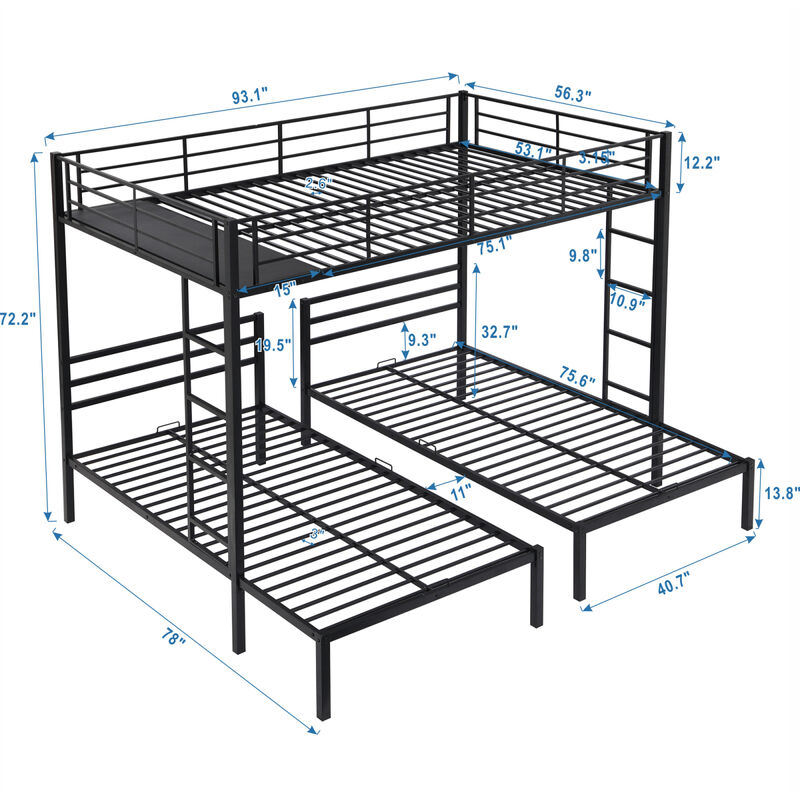 Full Over Twin & Twin Size Bunk Bed With Built-In Shelf