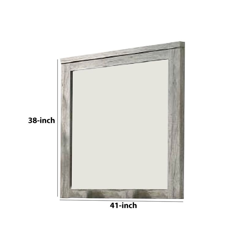 Wall Mirror with Rectangular Frame and Molded Details, Gray-Benzara