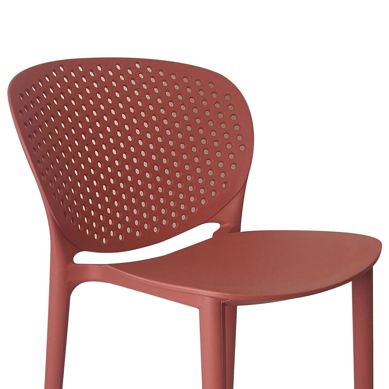Celin 30 Inch Barstool Chair, Set of 4, Stackable, Mesh, Curved Seat, Orange - Benzara