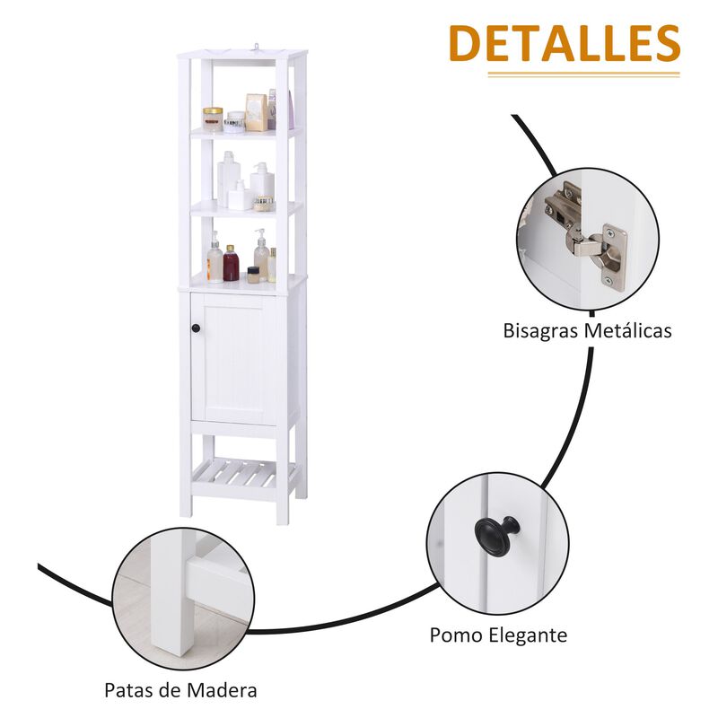 White Bathroom Tower: Freestanding Tall Storage Cabinet Organizer