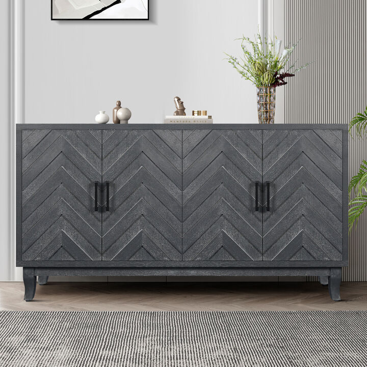 Vintage Style Buffet Cabinet with 4 Doors, Taupe Grey
