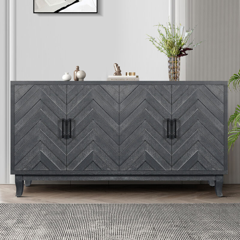 Vintage Style Buffet Cabinet with 4 Doors, Taupe Grey