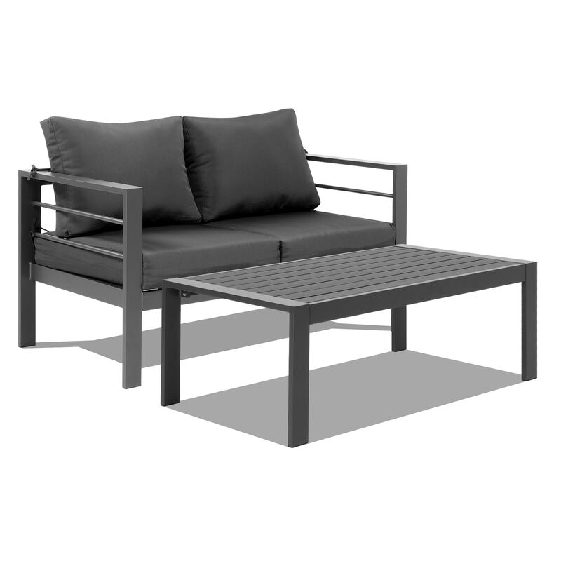 4-Piece Modern Aluminum Patio Set, Outdoor Sectional Sofa with Coffee Table & Cushions