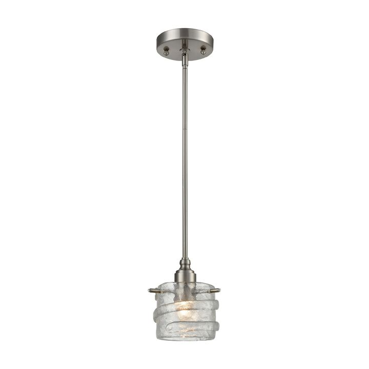 8" Metallic Silver and Clear Embossed Glass Mini Pendant Light