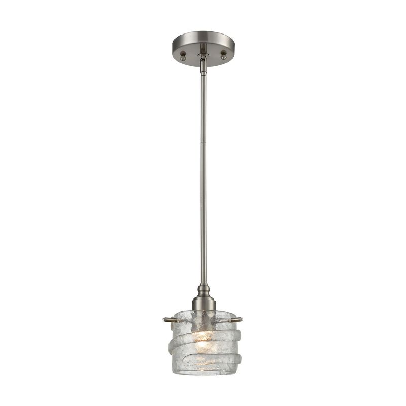 8" Metallic Silver and Clear Embossed Glass Mini Pendant Light